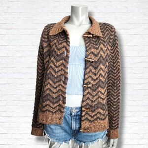 Sundance Wool Blend Brown Zigzag Toggle Button Cardigan Size M